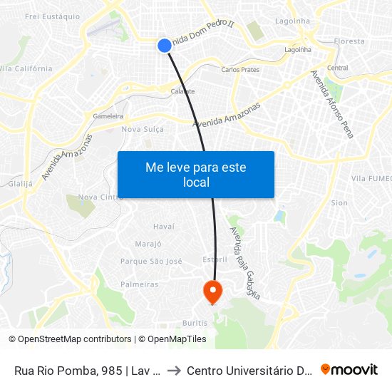 Rua Rio Pomba, 985 | Lav Master Lavanderia to Centro Universitário De Belo Horizonte map