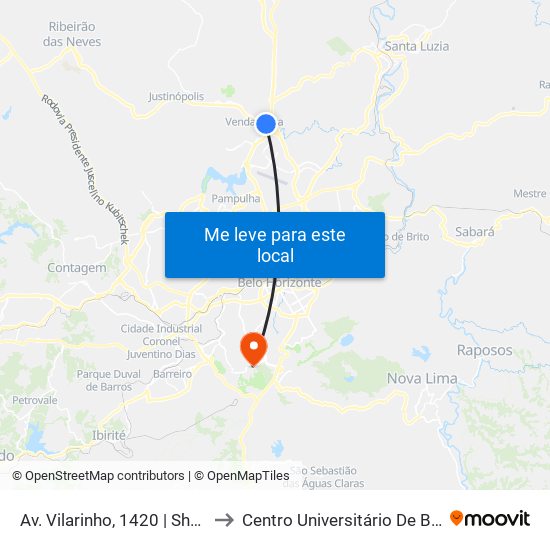 Av. Vilarinho, 1420 | Shopping Norte to Centro Universitário De Belo Horizonte map