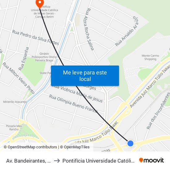 Av. Bandeirantes, 77 | Igreja Nova Canaã to Pontifícia Universidade Católica De Minas Gerais - Campus Betim map