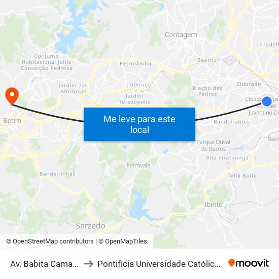 Av. Babita Camargos, 1359 | Itambé to Pontifícia Universidade Católica De Minas Gerais - Campus Betim map