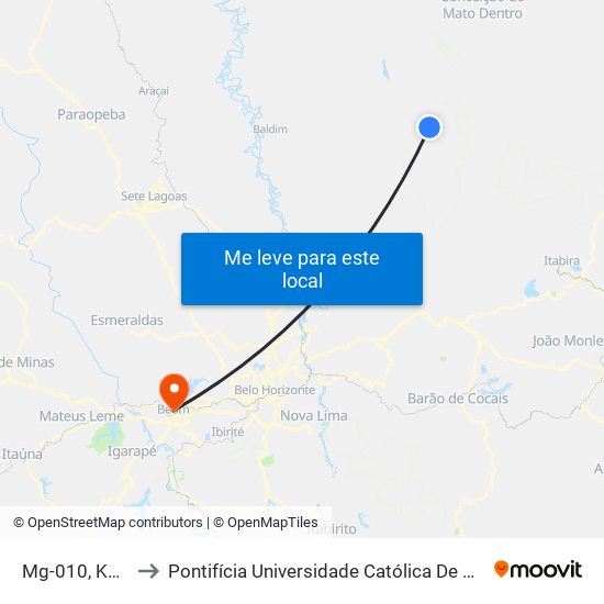 Mg-010, Km 116,2 Sul to Pontifícia Universidade Católica De Minas Gerais - Campus Betim map