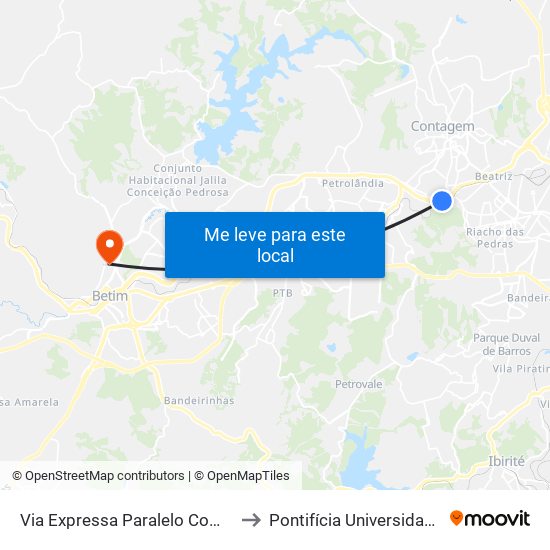 Via Expressa Paralelo Com Bernardo Monteiro Antes Do Trevo Via Das Indústrias to Pontifícia Universidade Católica De Minas Gerais - Campus Betim map