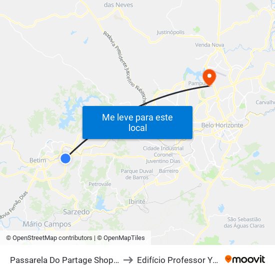 Passarela Do Partage Shopping Sentido Centro De Betim/Br-381 to Edifício Professor Yvon Leite De Magalhães Pinto map