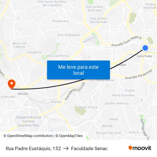 Rua Padre Eustáquio, 152 to Faculdade Senac map