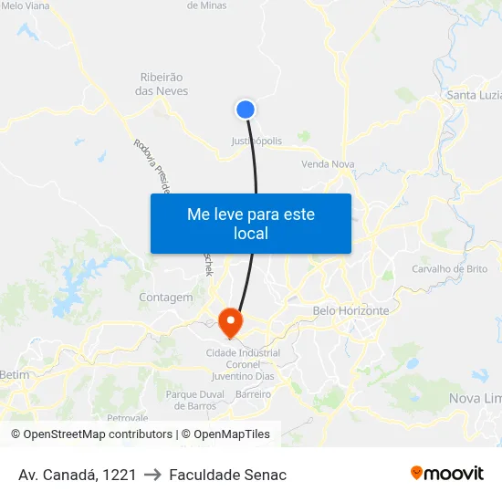 Av. Canadá, 1221 to Faculdade Senac map
