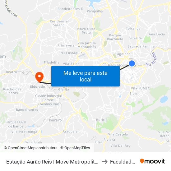 Estação Aarão Reis | Move Metropolitano - Plataforma 2a to Faculdade Senac map