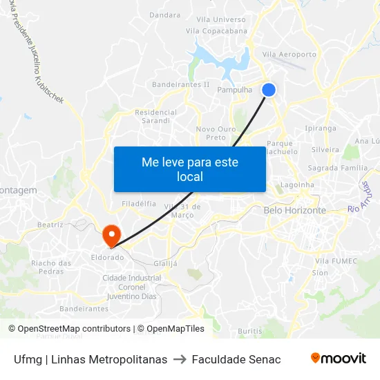 Ufmg | Linhas Metropolitanas to Faculdade Senac map