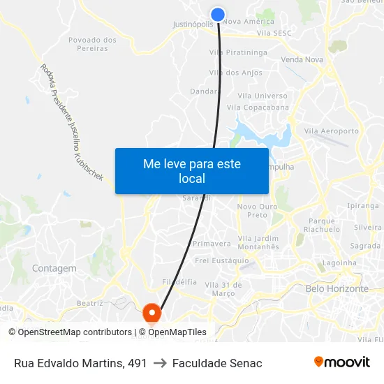 Rua Edvaldo Martins, 491 to Faculdade Senac map
