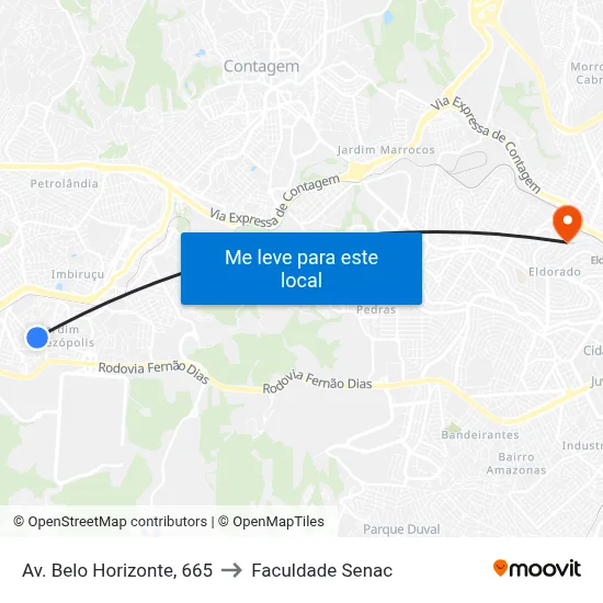 Av. Belo Horizonte, 665 to Faculdade Senac map