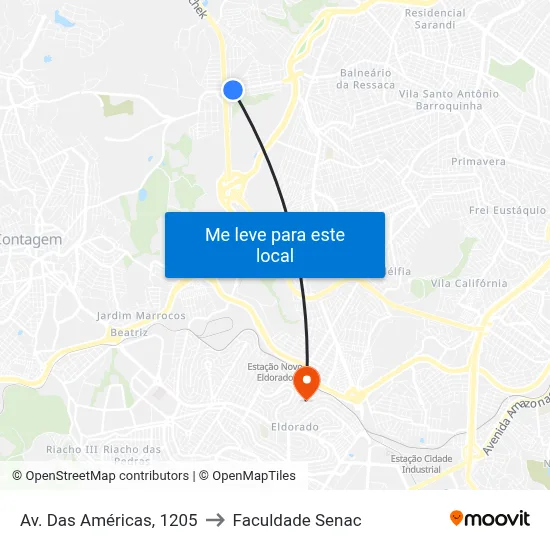 Av. Das Américas, 1205 to Faculdade Senac map