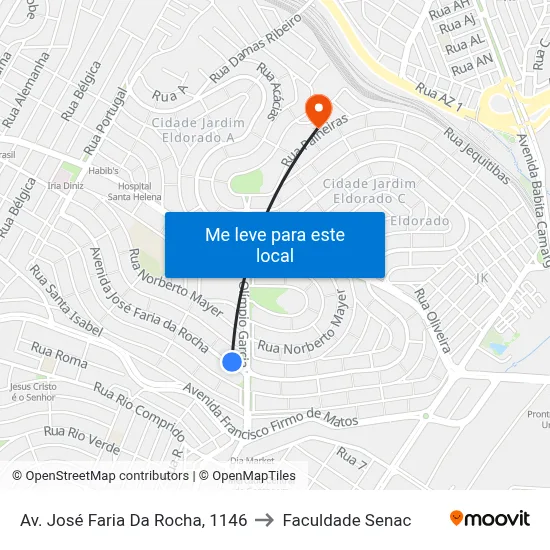Av. José Faria Da Rocha, 1146 to Faculdade Senac map