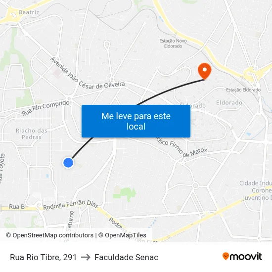 Rua Rio Tibre, 291 to Faculdade Senac map