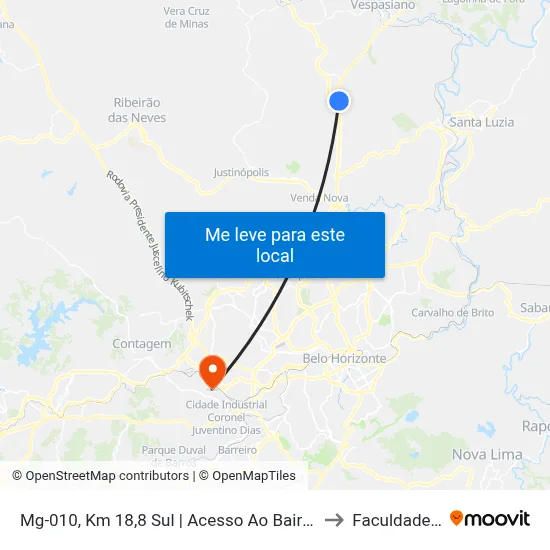 Mg-010, Km 18,8 Sul | Acesso Ao Bairro Jardim Da Glória to Faculdade Senac map
