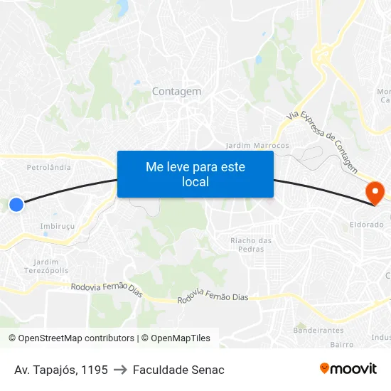 Av. Tapajós, 1195 to Faculdade Senac map