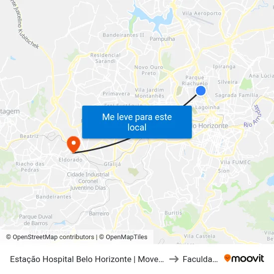 Estação Hospital Belo Horizonte | Move Metropolitano - Sentido Centro to Faculdade Senac map