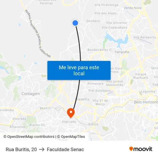 Rua Buritis, 20 to Faculdade Senac map