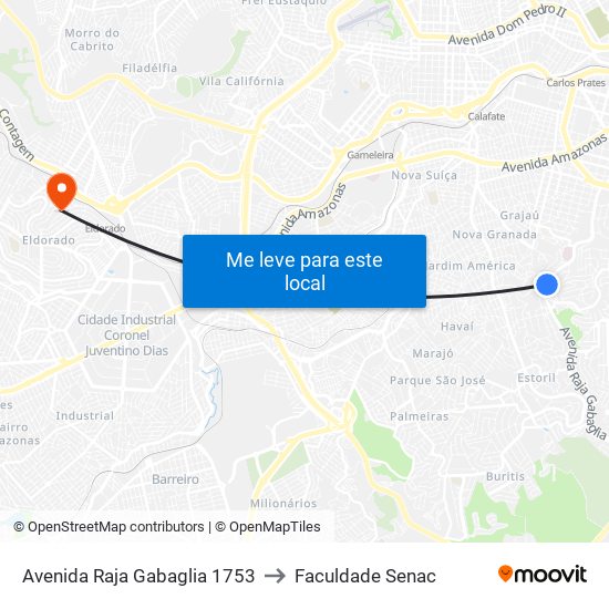 Avenida Raja Gabaglia 1753 to Faculdade Senac map