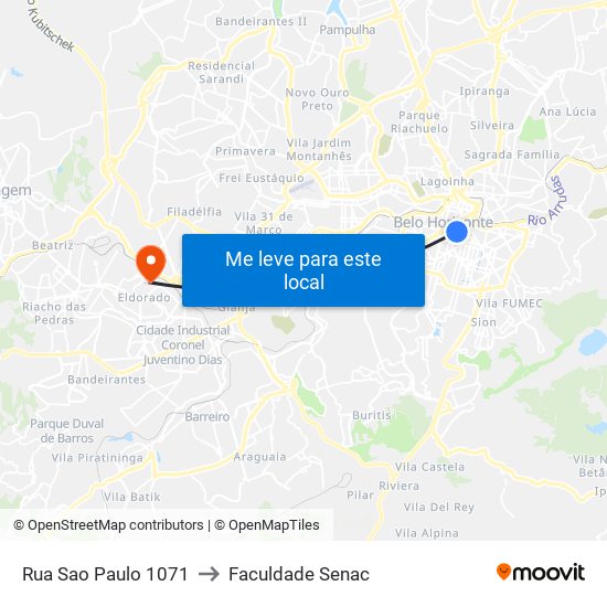 Rua Sao Paulo 1071 to Faculdade Senac map