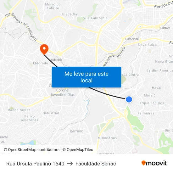Rua Ursula Paulino 1540 to Faculdade Senac map