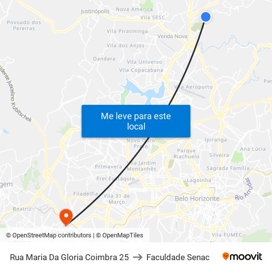 Rua Maria Da Gloria Coimbra 25 to Faculdade Senac map
