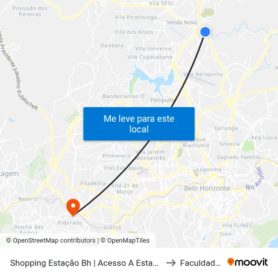 Shopping Estação Bh | Acesso A Estação/Terminal Vilarinho to Faculdade Senac map