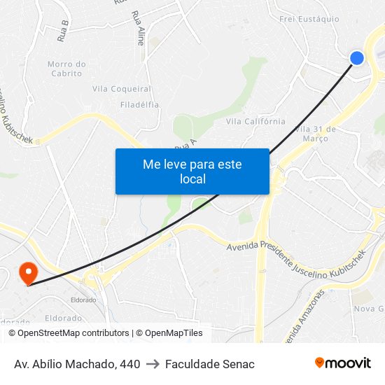 Av. Abílio Machado, 440 to Faculdade Senac map