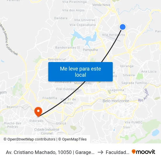 Av. Cristiano Machado, 10050 | Garagem Auto Omnibus Floramar to Faculdade Senac map