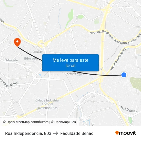 Rua Independência, 803 to Faculdade Senac map