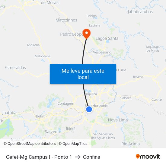 Cefet-Mg Campus I - Ponto 1 to Confins map