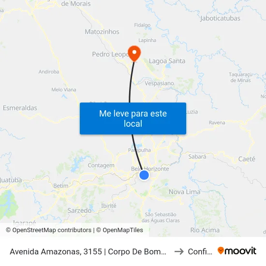 Avenida Amazonas, 3155 | Corpo De Bombeiros to Confins map