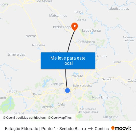 Estação Eldorado | Ponto 1 - Sentido Bairro to Confins map