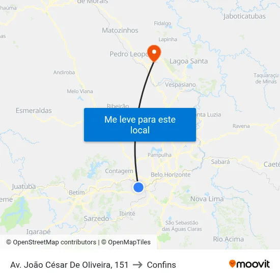 Av. João César De Oliveira, 151 to Confins map