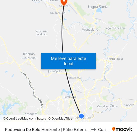 Rodoviária De Belo Horizonte | Pátio Externo - Ponto 2 to Confins map