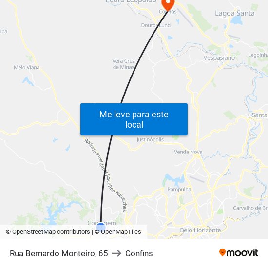 Rua Bernardo Monteiro, 65 to Confins map