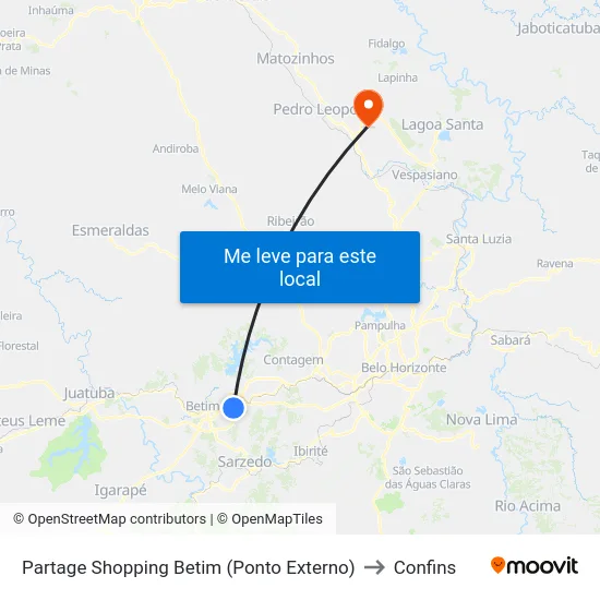 Partage Shopping Betim (Ponto Externo) to Confins map