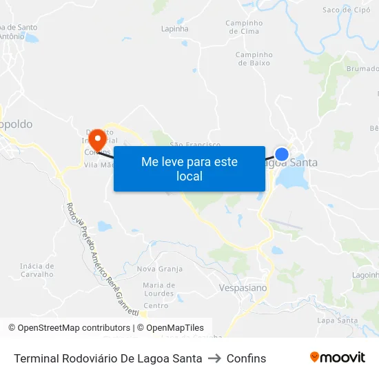 Terminal Rodoviário De Lagoa Santa to Confins map