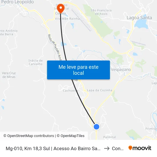 Mg-010, Km 18,3 Sul | Acesso Ao Bairro Santa Clara to Confins map