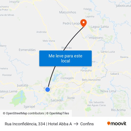 Rua Inconfidência, 334 | Hotel Abba A to Confins map