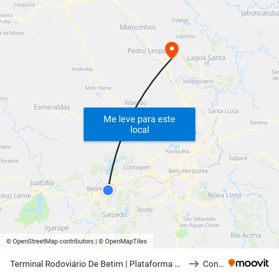 Terminal Rodoviário De Betim | Plataforma B1 - Sentido Bairro to Confins map