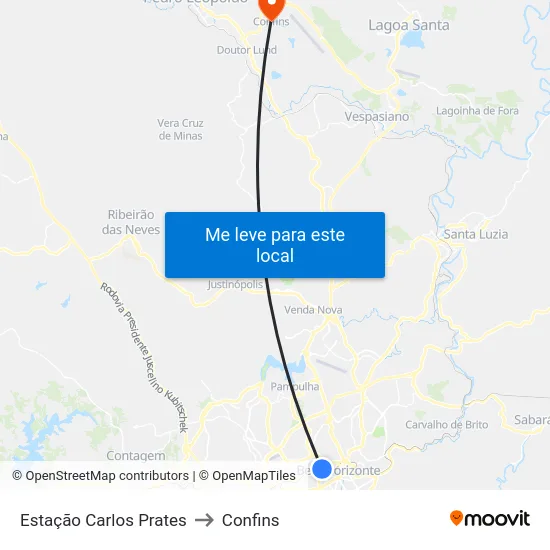 Estação Carlos Prates to Confins map
