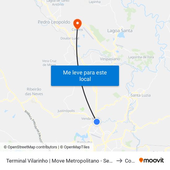 Terminal Vilarinho | Move Metropolitano - Setor Norte, Plataforma A1 to Confins map