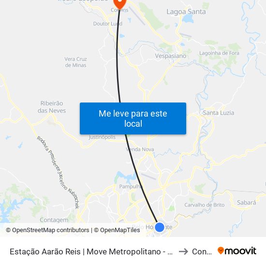 Estação Aarão Reis | Move Metropolitano - Plataforma 1a to Confins map