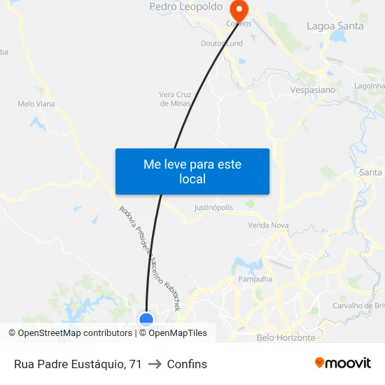 Rua Padre Eustáquio, 71 to Confins map