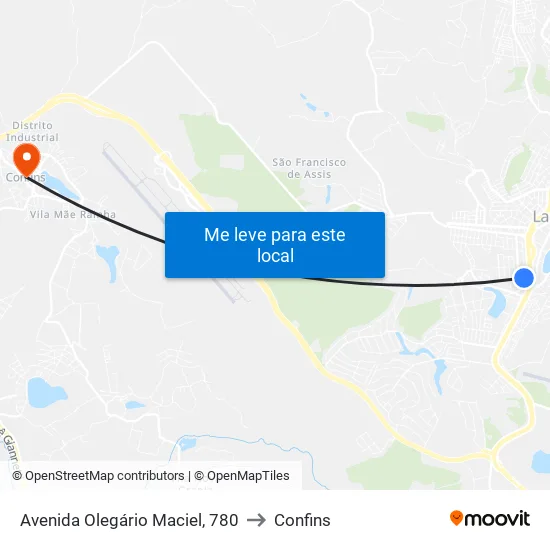 Avenida Olegário Maciel, 780 to Confins map