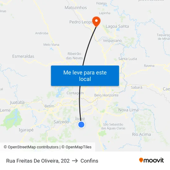 Rua Freitas De Oliveira, 202 to Confins map