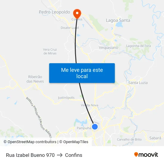 Rua Izabel Bueno 970 to Confins map