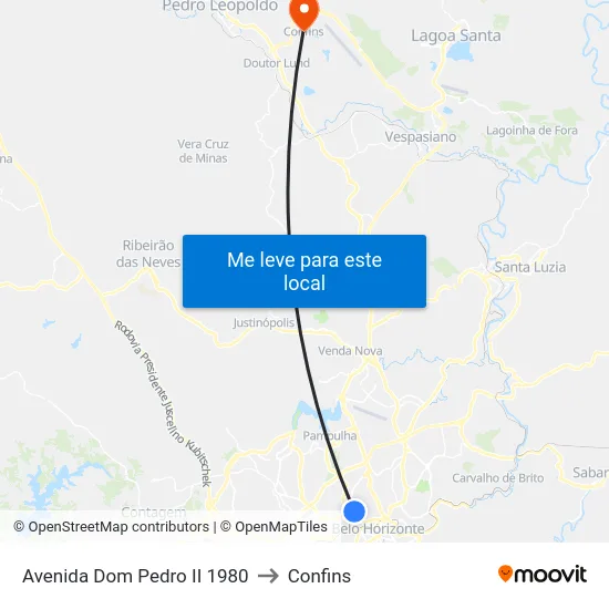 Avenida Dom Pedro II 1980 to Confins map