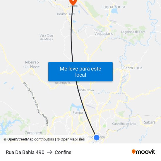 Rua Da Bahia 490 to Confins map