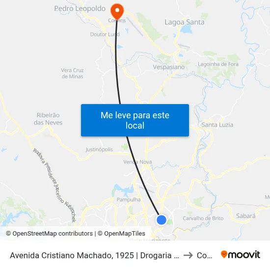 Avenida Cristiano Machado, 1925 | Drogaria Araújo/Mc Donald's to Confins map