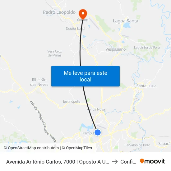 Avenida Antônio Carlos, 7000 | Oposto A Ufmg to Confins map